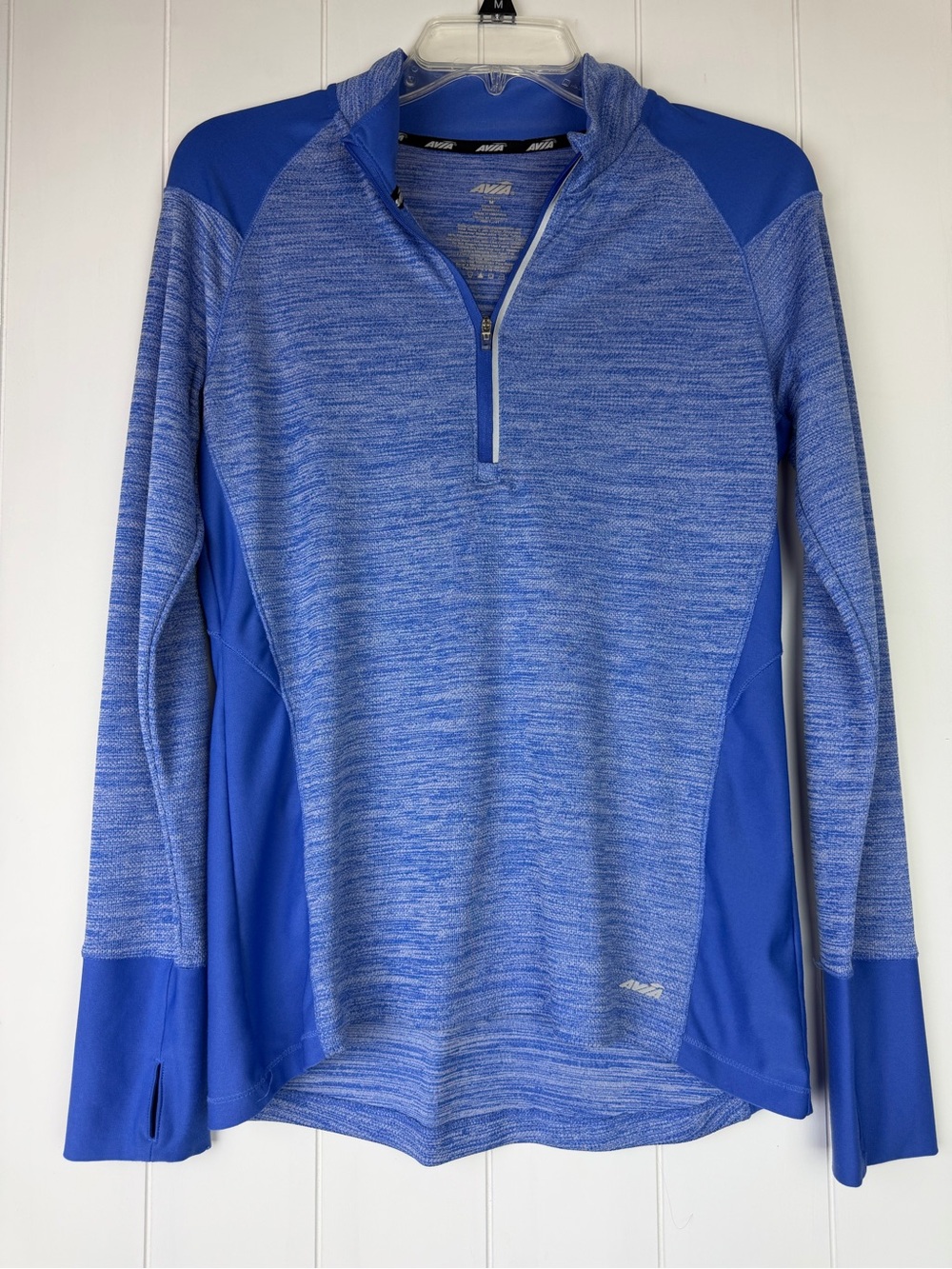 Avia Women's Blue Heathered Quarter-Zip Active Pullover with Thumbholes Size M